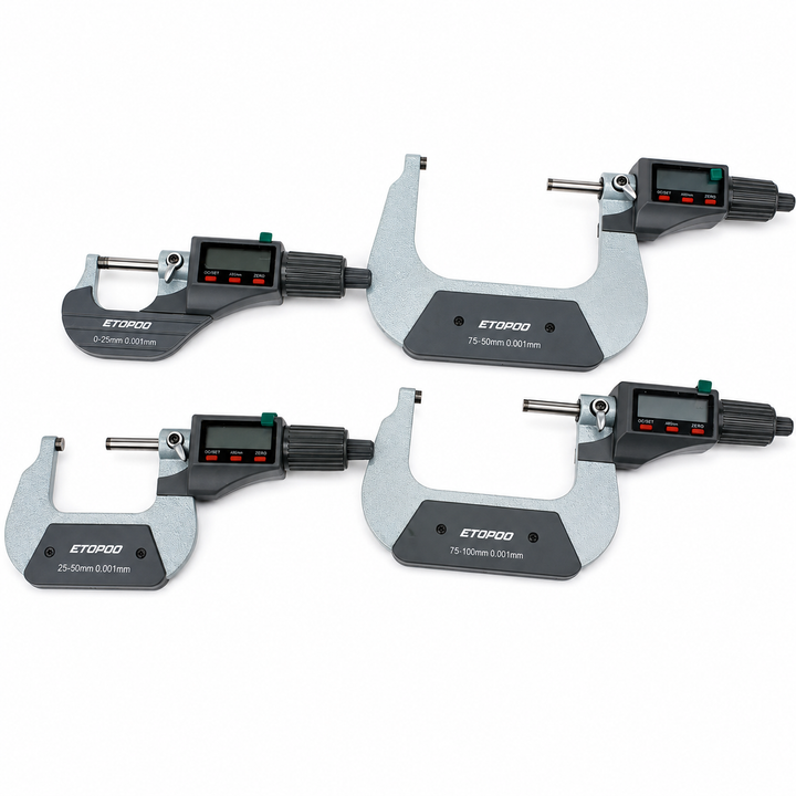 Digital Outside Micrometer Set 0–100mm | 4-Piece Electronic Precision Micrometer Kit 0.001mm