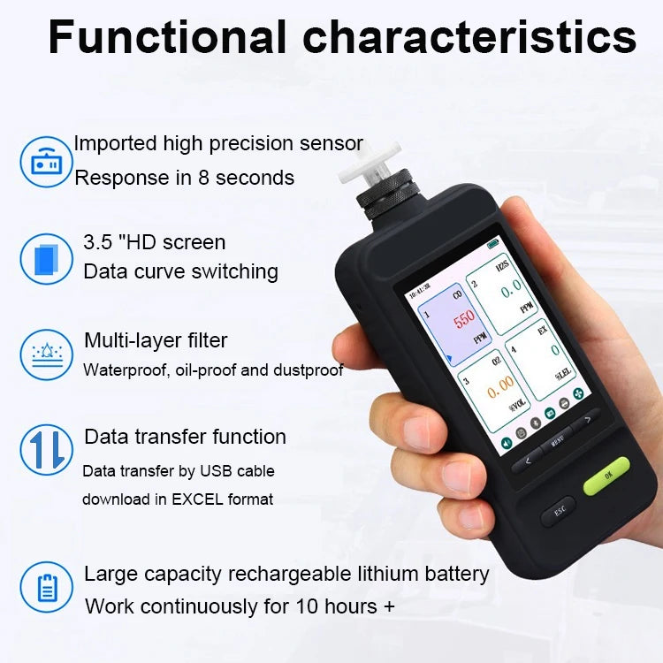 Portable Gas Monitoring Detector 2-in-1 PID Sensor for O3 C2H4 with Gift Suitcase Indoor Outdoor Air Quality Detection
