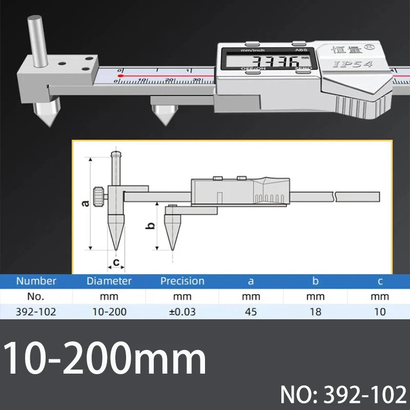 Horizontal Edge Center Digital Caliper with Conical Probe | 0.01mm Precision Stainless Steel Measuring Tool
