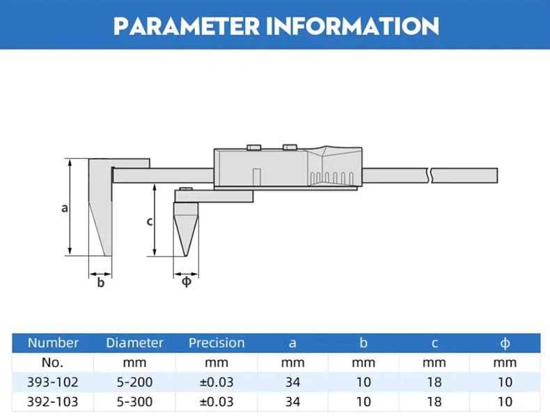 Horizontal Edge Center Digital Caliper with Conical Probe | 0.01mm Precision Stainless Steel Measuring Tool
