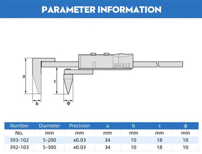 Horizontal Edge Center Digital Caliper with Conical Probe | 0.01mm Precision Stainless Steel Measuring Tool