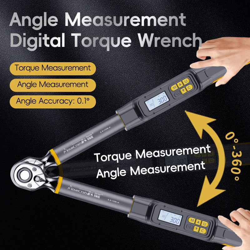 MoveCrab Digital Torque Wrench – 3/8" & 1/2" Drive Angle Torque Meter 3–340 N·m for Industrial Maintenance