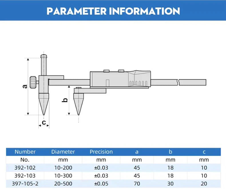 Horizontal Edge Center Digital Caliper with Conical Probe | 0.01mm Precision Stainless Steel Measuring Tool