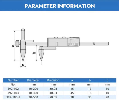 Horizontal Edge Center Digital Caliper with Conical Probe | 0.01mm Precision Stainless Steel Measuring Tool