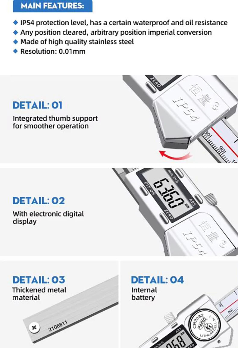 Horizontal Edge Center Digital Caliper with Conical Probe | 0.01mm Precision Stainless Steel Measuring Tool