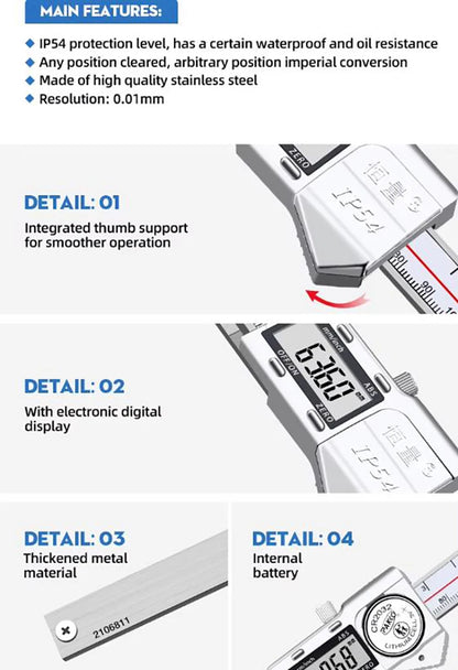 Horizontal Edge Center Digital Caliper with Conical Probe | 0.01mm Precision Stainless Steel Measuring Tool