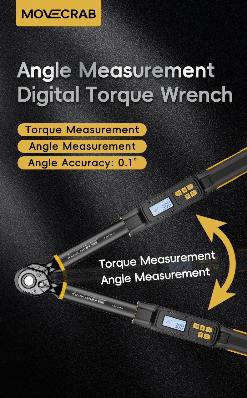 MoveCrab Digital Torque Wrench – 3/8" & 1/2" Drive Angle Torque Meter 3–340 N·m for Industrial Maintenance