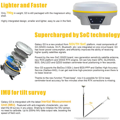 SOUTH Galaxy G3 GNSS RTK Receiver | 1598-Channel Survey Receiver with IMU & SurvStar Software