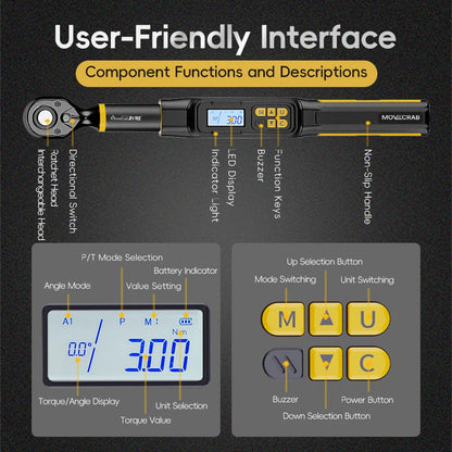 MoveCrab Digital Torque Wrench – 3/8" & 1/2" Drive Angle Torque Meter 3–340 N·m for Industrial Maintenance