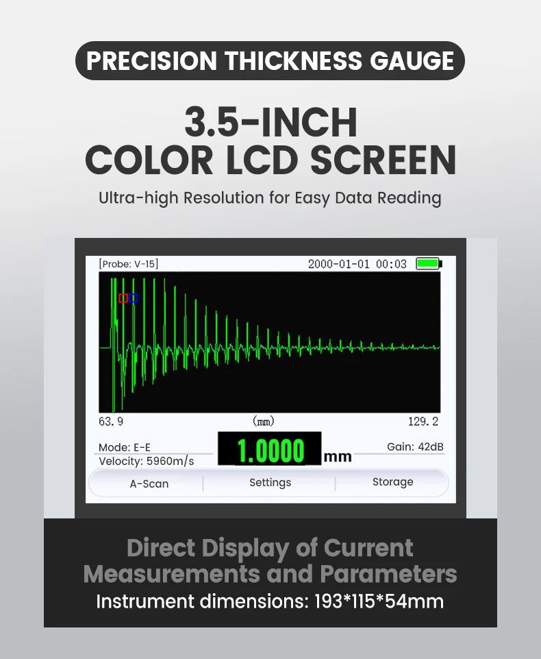 Professional Ultrasonic Thickness Gauge with A/B Scan & 0.1mm Resolution