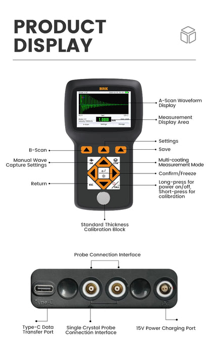 Professional Ultrasonic Thickness Gauge with A/B Scan & 0.1mm Resolution