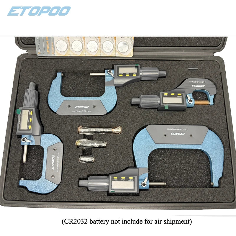 Digital Outside Micrometer Set 0–100mm | 4-Piece Electronic Precision Micrometer Kit 0.001mm