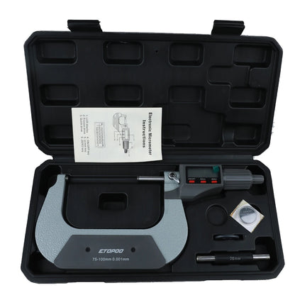 Digital Outside Micrometer Set 0–100mm | 4-Piece Electronic Precision Micrometer Kit 0.001mm