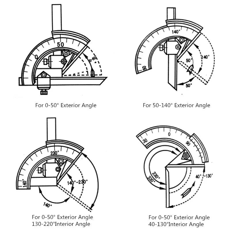 320° Precision Universal Protractor Goniometer Stainless Steel Angle Measuring Tool