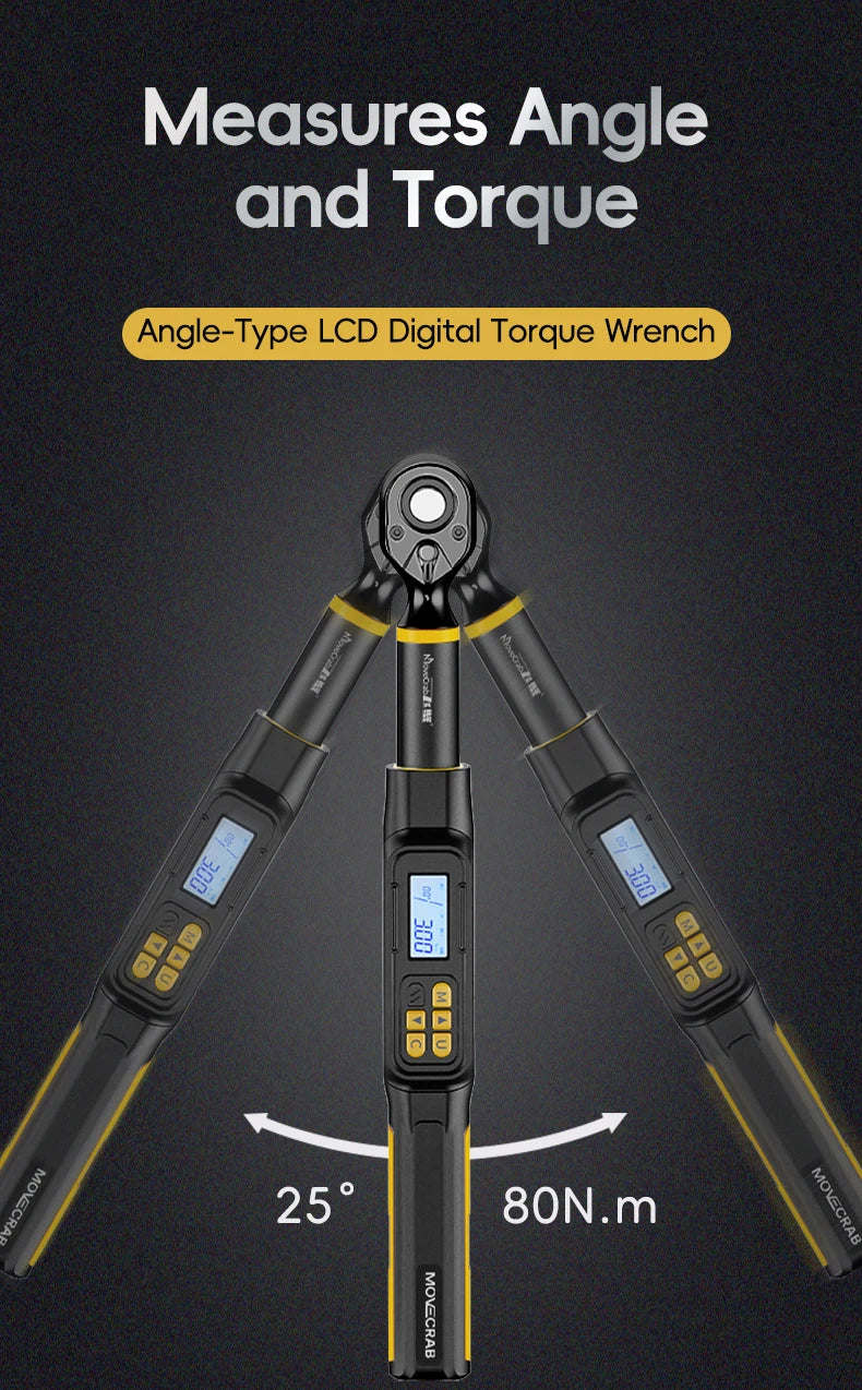 MoveCrab Digital Torque Wrench – 3/8" & 1/2" Drive Angle Torque Meter 3–340 N·m for Industrial Maintenance