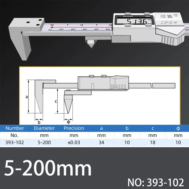 Horizontal Edge Center Digital Caliper with Conical Probe | 0.01mm Precision Stainless Steel Measuring Tool