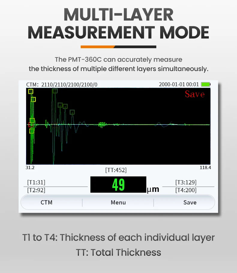 Professional Ultrasonic Thickness Gauge with A/B Scan & 0.1mm Resolution
